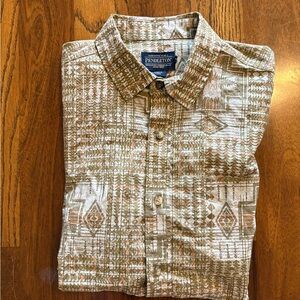 Pendleton Men's Tan and White Patterned Button Down Shirt